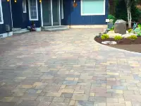 Beautiful front entry paver patio.